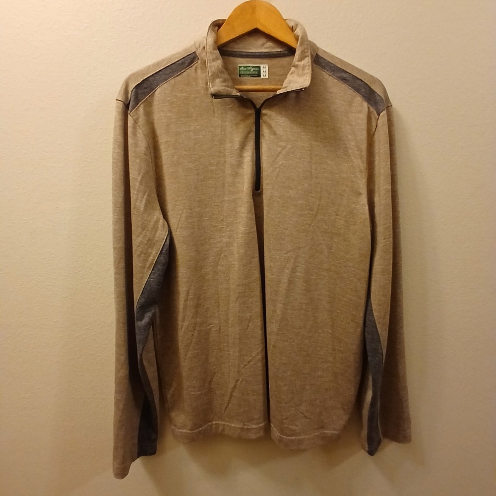 Ben Hogan Performance Polo Shirt Lightweight Long Sleeve Tan Grey Accents Sz Med